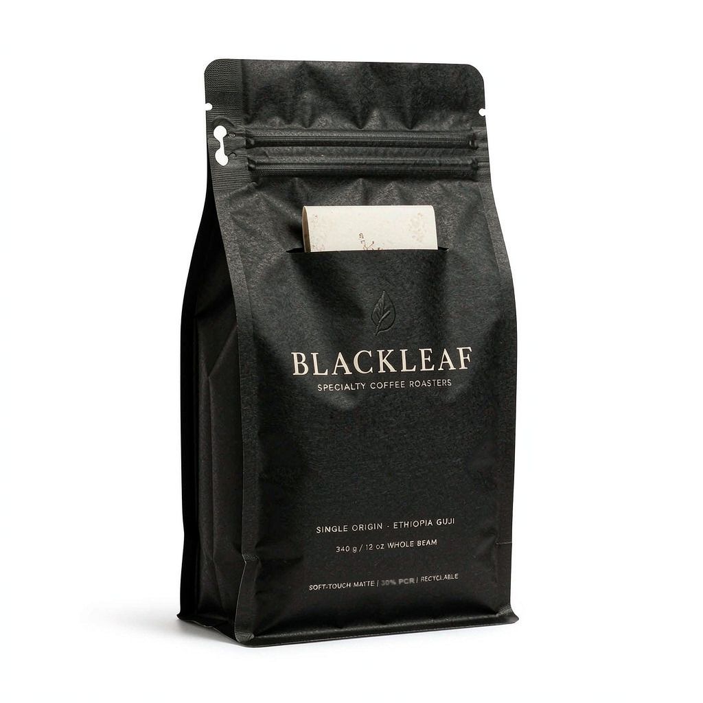 BlackLeaf Open Pocket One-Sided Zipper Flat Bottom Pouch